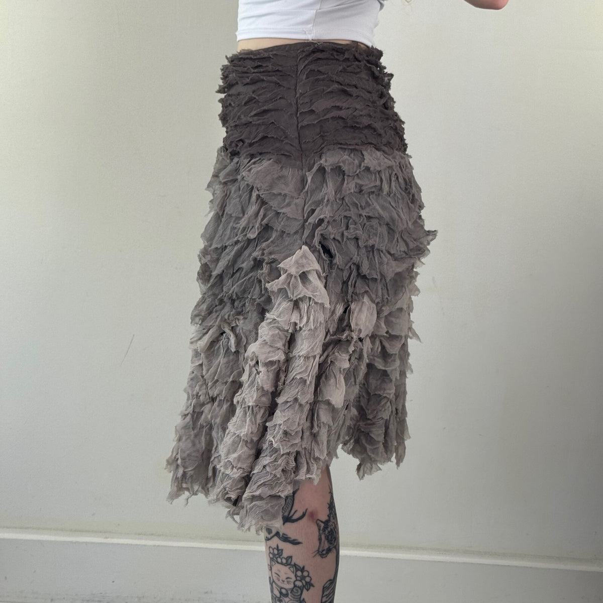 Y2K vintage midi skirt part silk ruffle tiered grey asymmetrical ombre Italian