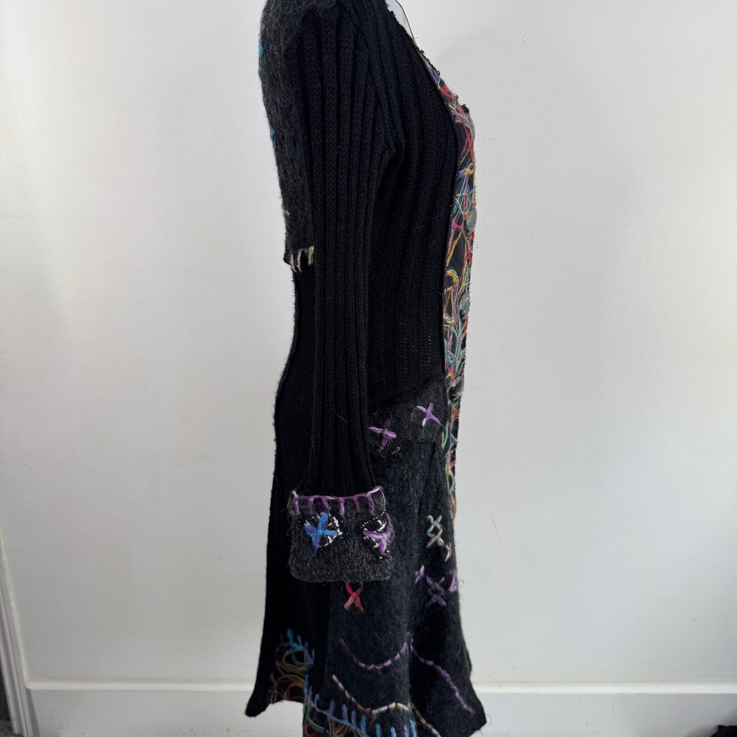 Y2K vintage mohair wool cardigan blend abstract pattern floral long scoop neck