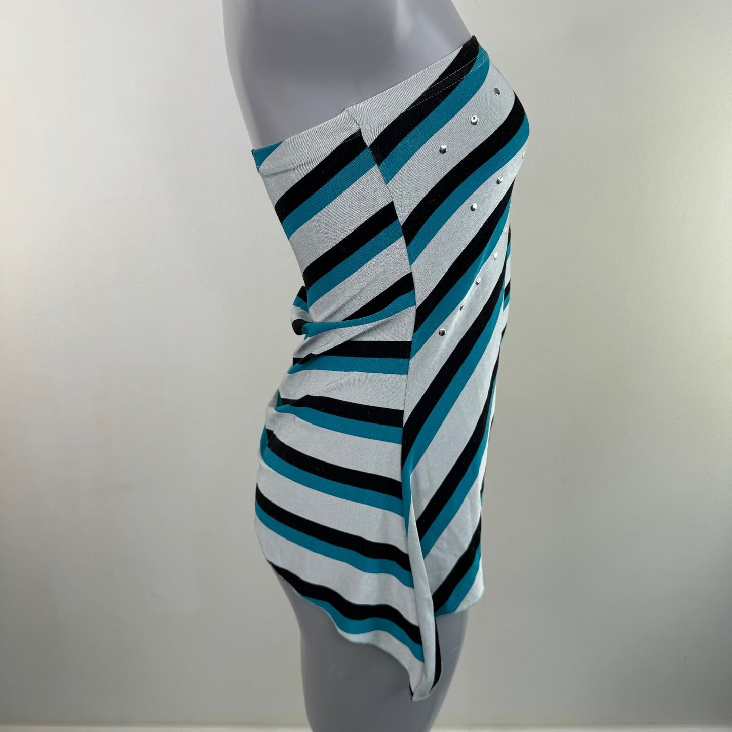 Y2K vintage strapless top slinky studded stripe ruched side bow stretchy