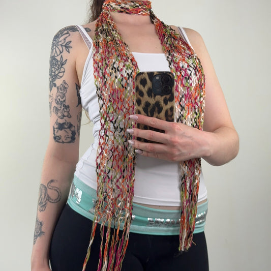 Y2K vintage scarf skinny thin knitted sparkly rainbow multi sheer lightweight