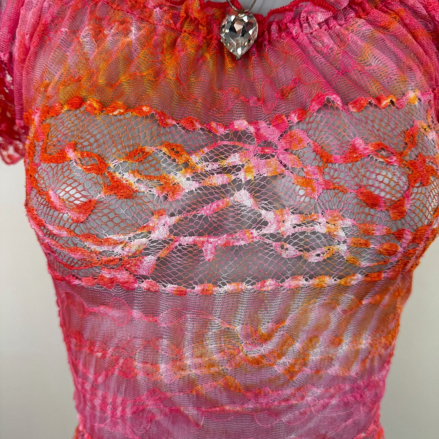 Y2K vintage Per Una short sleeve top mesh sheer floral lace ombre stretchy