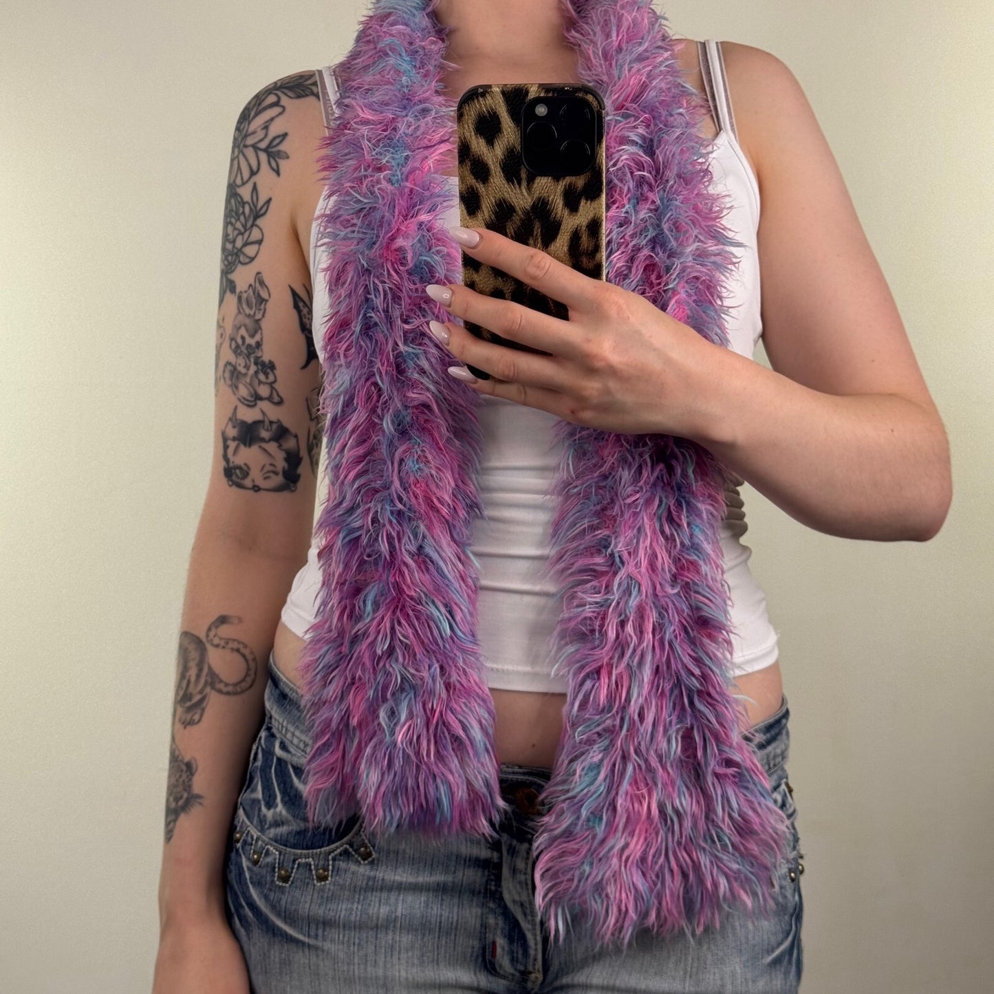 Y2K vintage scarf fluffy purple pink blue super soft shaggy knit