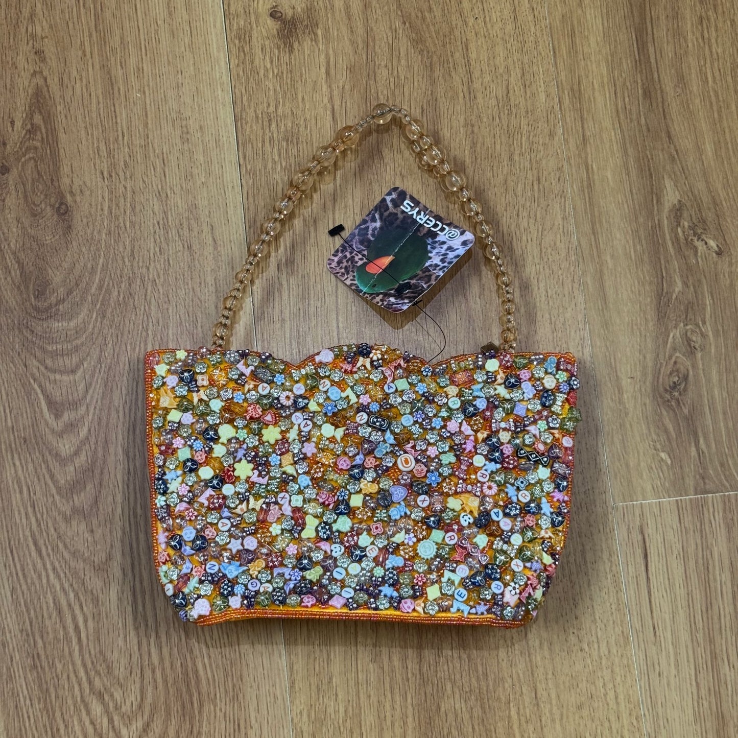 Y2K vintage handbag beaded embellished orange multi