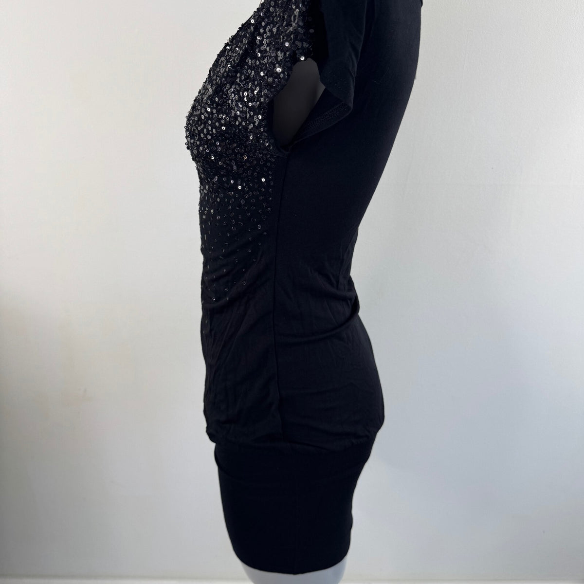 Y2K vintage Jane Norman mini dress sequin peplum ruched slouchy fitted
