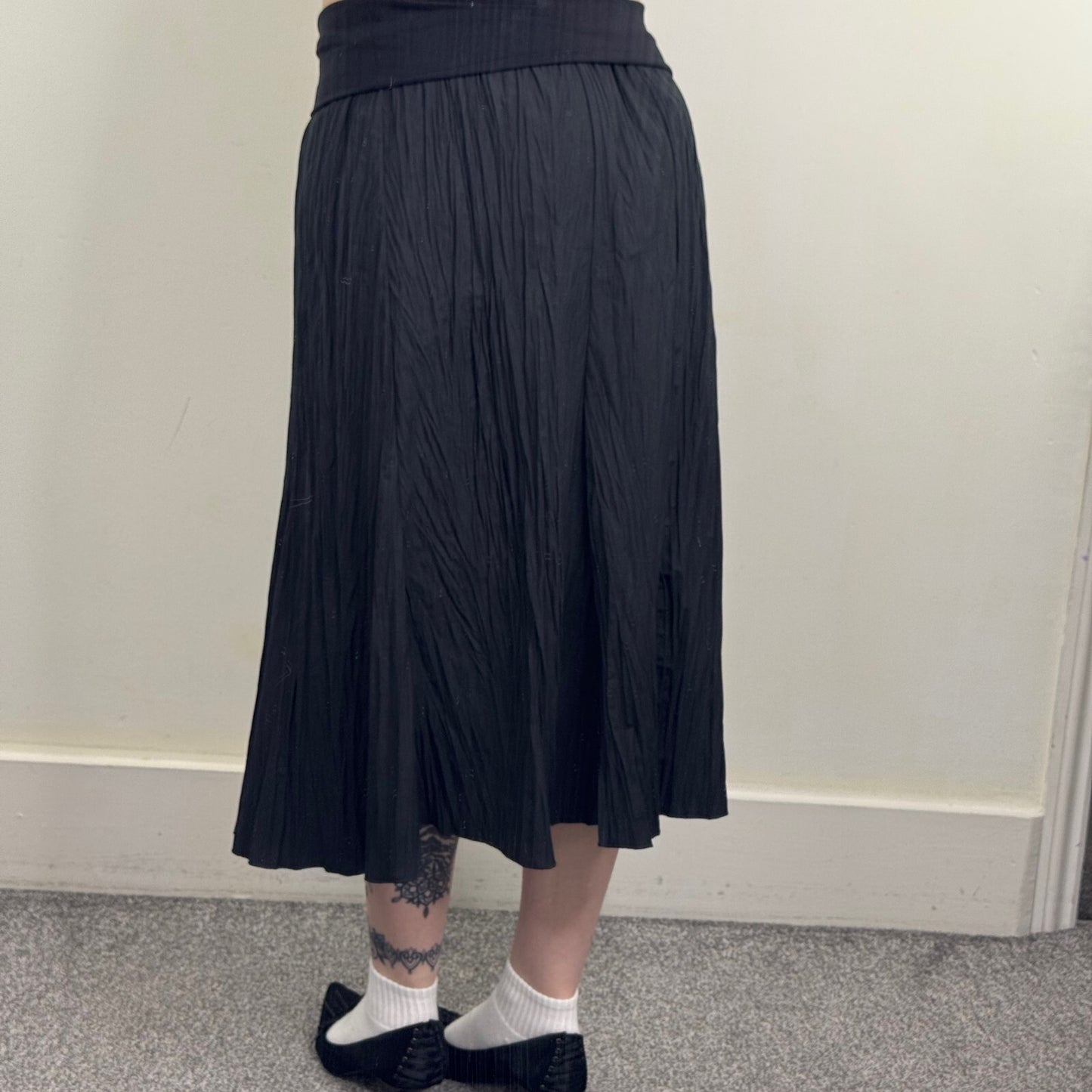 Y2K vintage maxi skirt fold over waistband flowy a line crinkle low rise