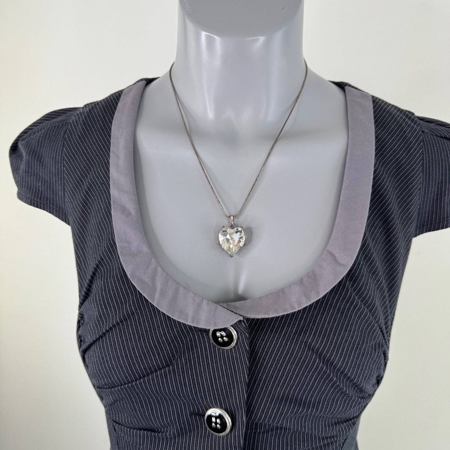 Y2K vintage pinstripe mini dress cap sleeve round neck fitted tailored pin up