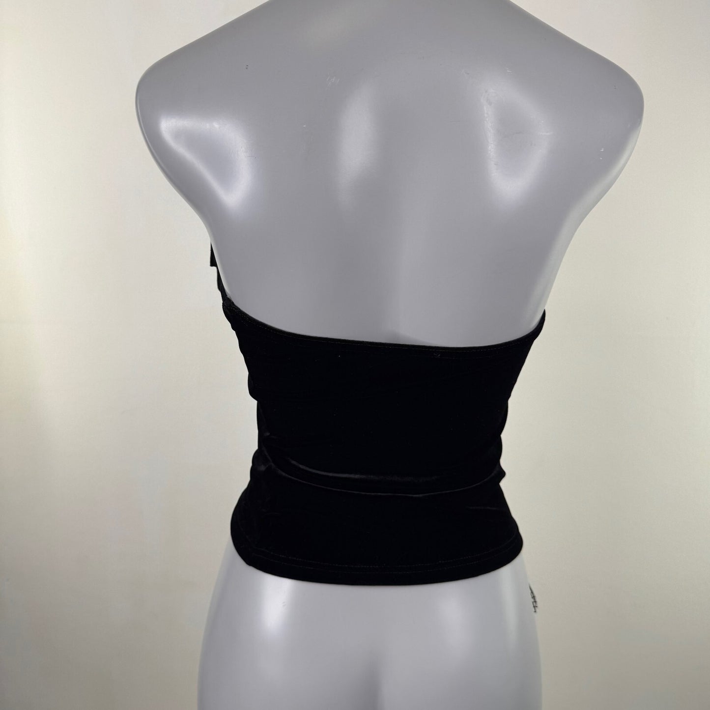 Y2K vintage strapless top ruffle velour fishnet ruched asymmetrical patchwork