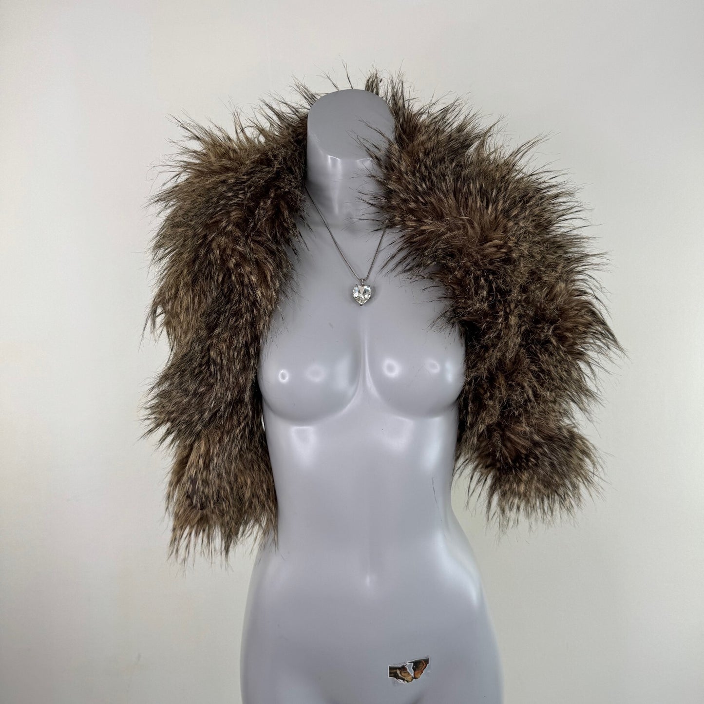 Y2K vintage Per Una faux fur scarf raccoon pattern short length brown