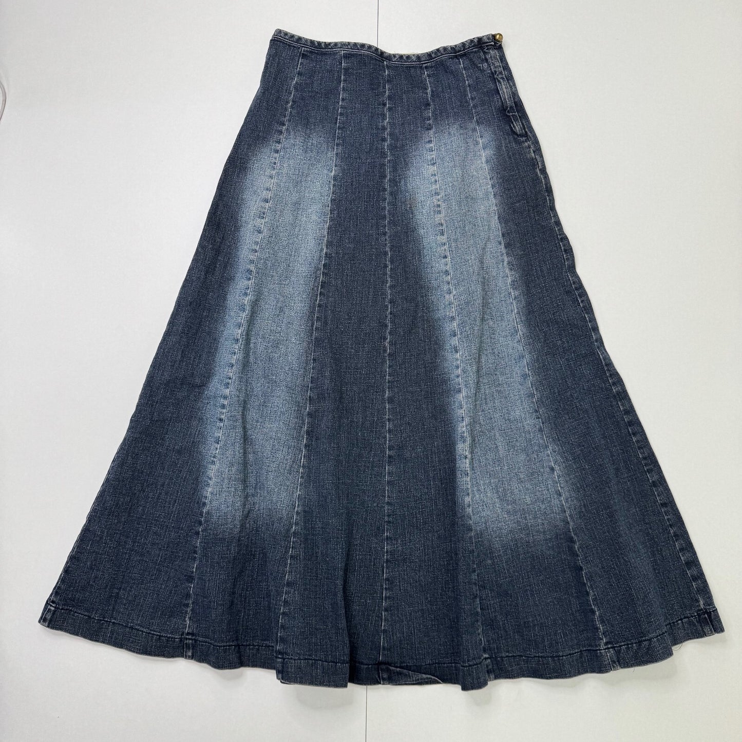 Y2K vintage maxi skirt faded denim wash stretchy a line boho dark blue