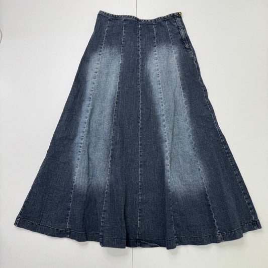 Y2K vintage maxi skirt faded denim wash stretchy a line boho dark blue