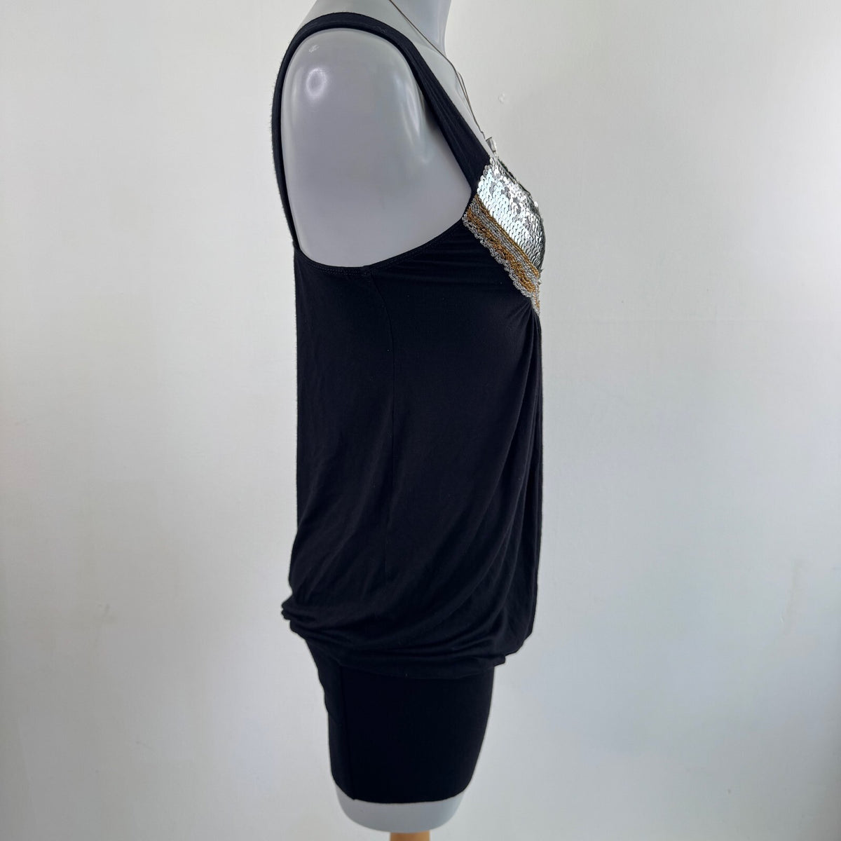 Y2K vintage mini dress peplum slouchy boho sequin beaded ruched clubbing black