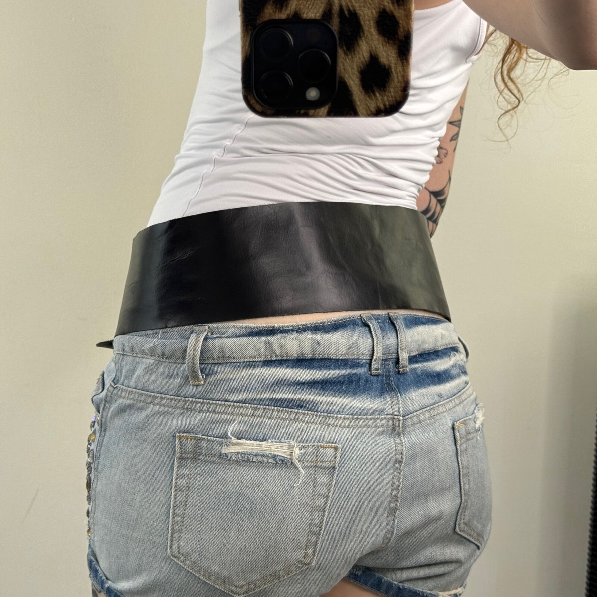 Y2K vintage genuine leather belt chunky oversized rectangle buckle