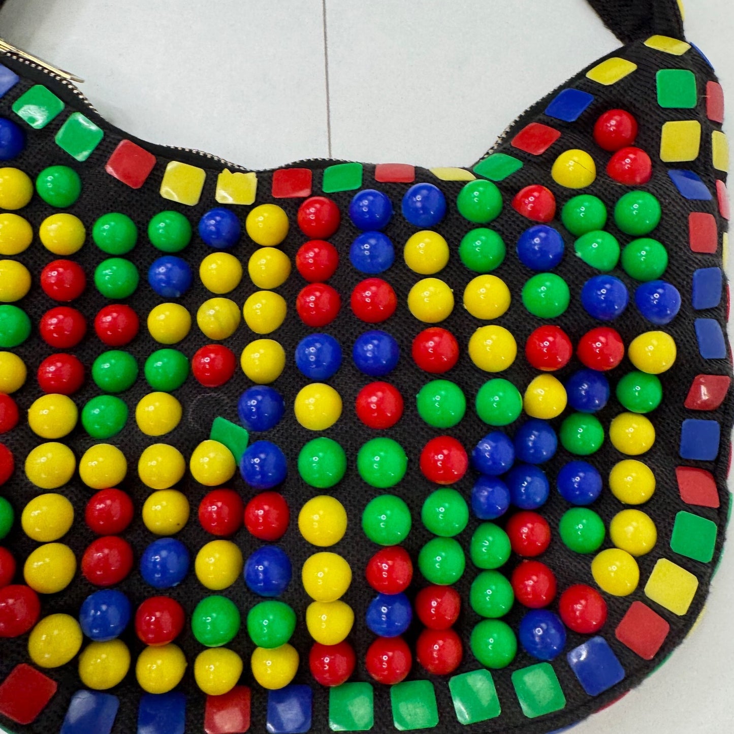Vintage 1980s multicolour beaded statement shoulder bag memphis pop art