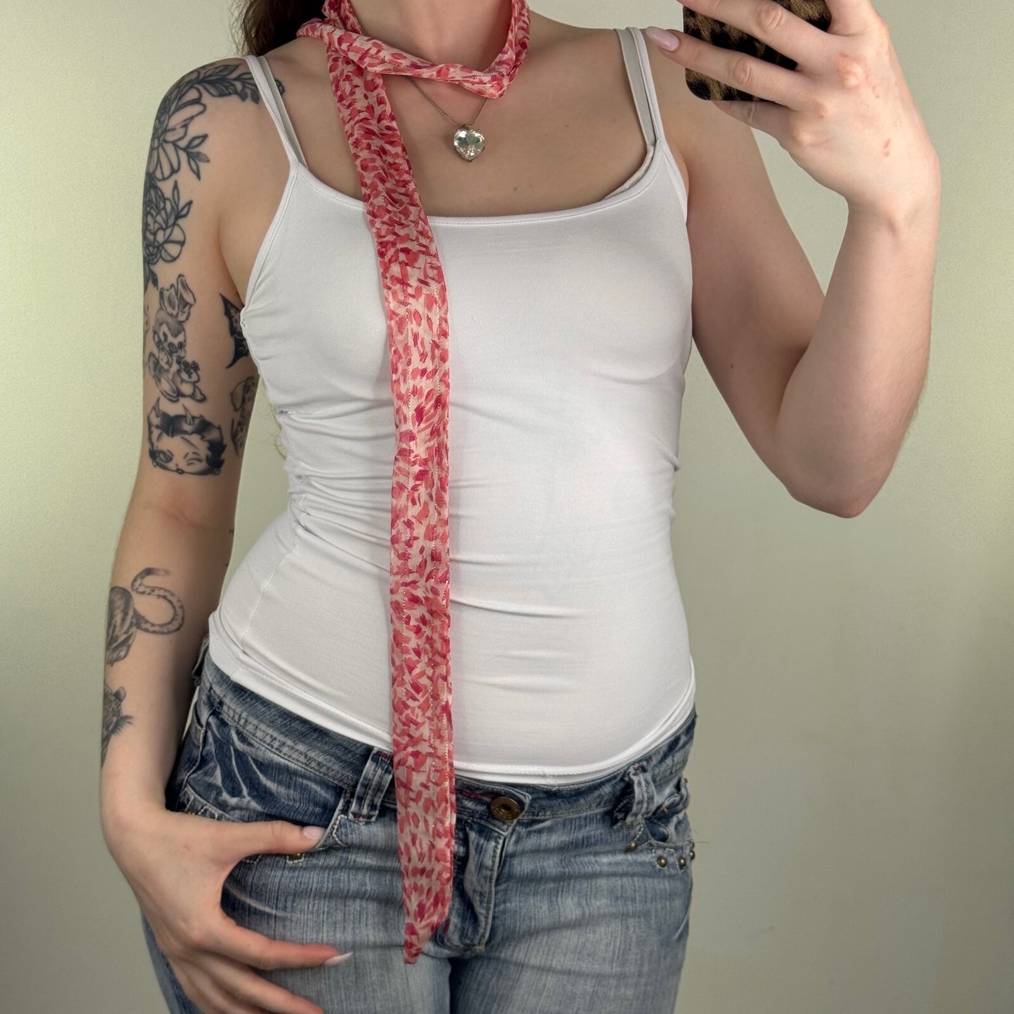 Y2K vintage scarf skinny thin sparkly pattern pink