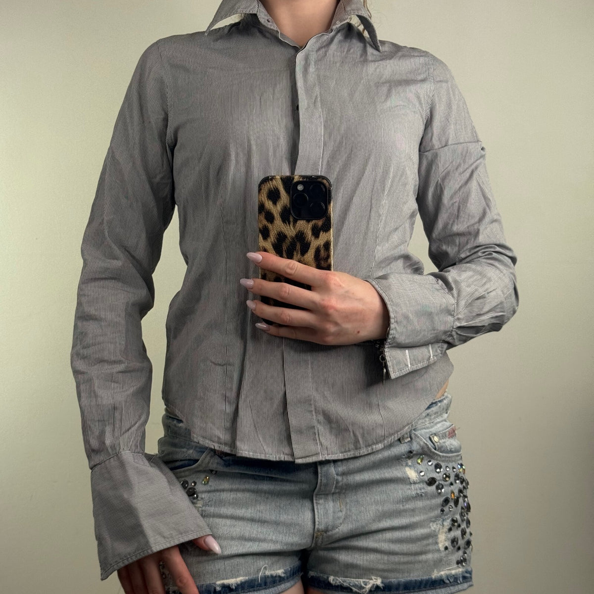 Y2K vintage blouse pinstripe long sleeve shirt office work formal button up