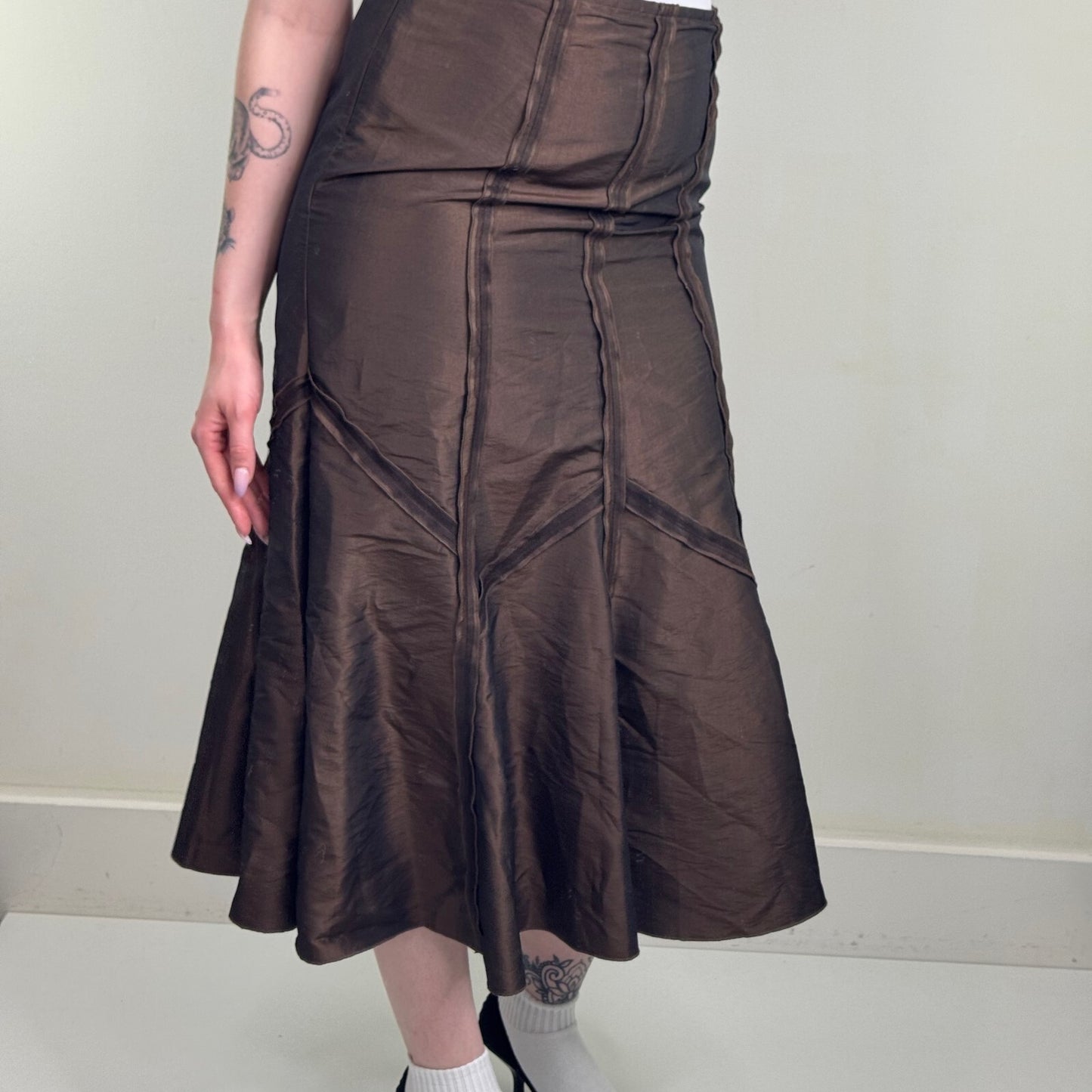 Y2K vintage Per Una midi skirt a line shiny stitch flowy boho