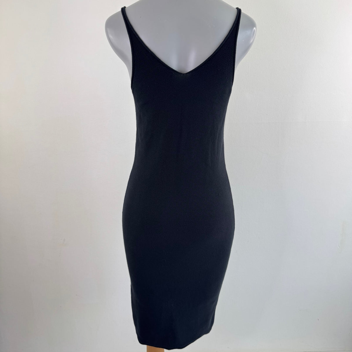 AllSaints knitted midi dress deep v neck black stretchy fitted knee length