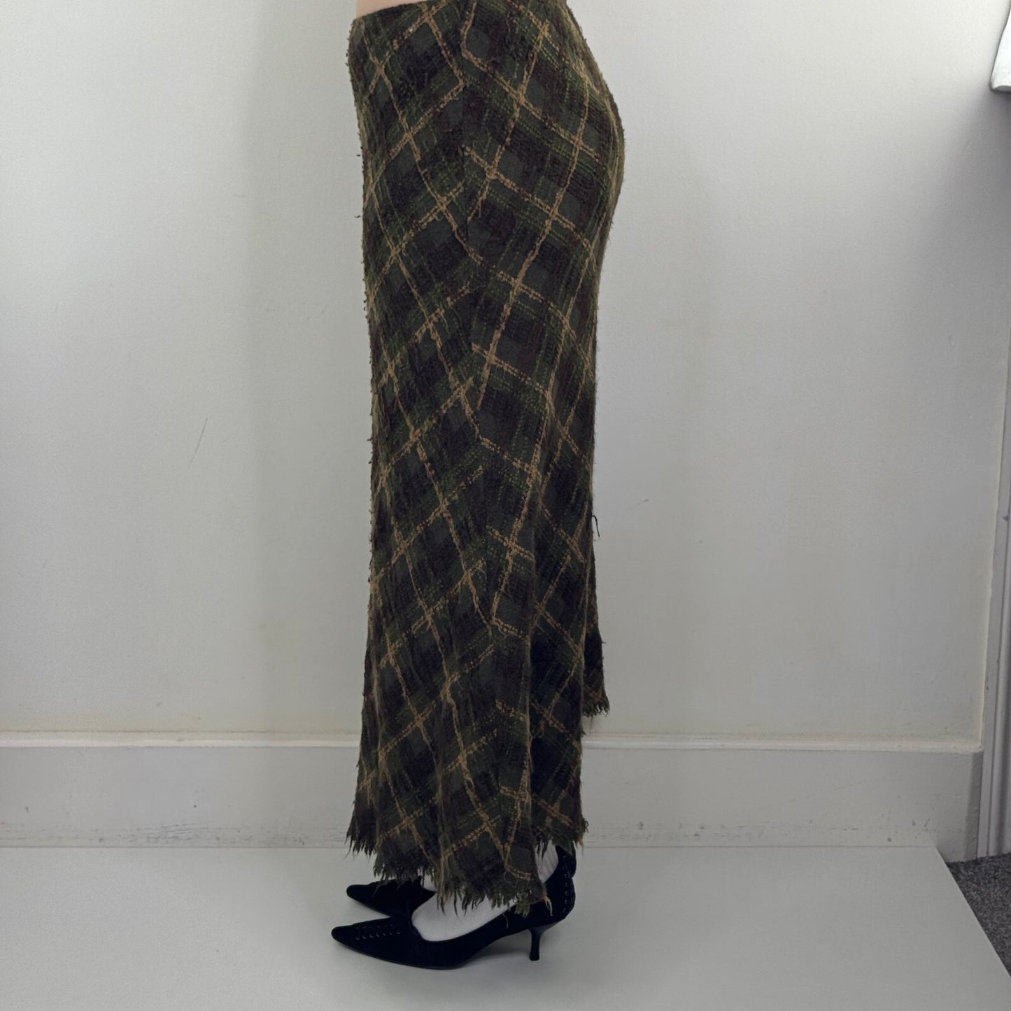 Y2K vintage Per Una maxi skirt tartan check wool blend dark green boho knit