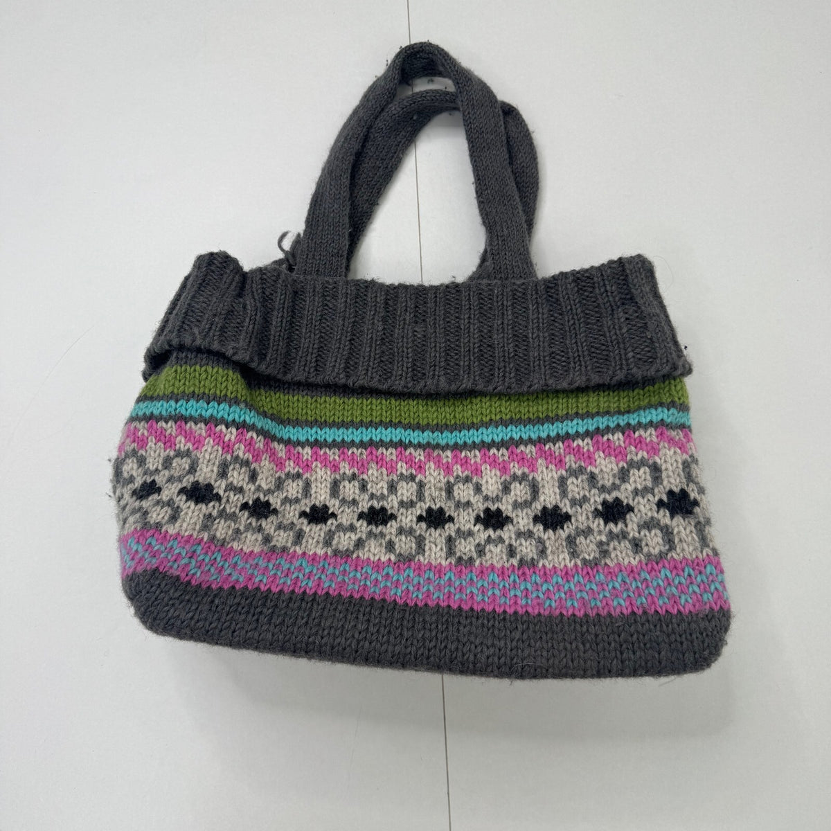Y2K vintage wool shoulder bag pattern knitted medium boho ribbed floral stripe