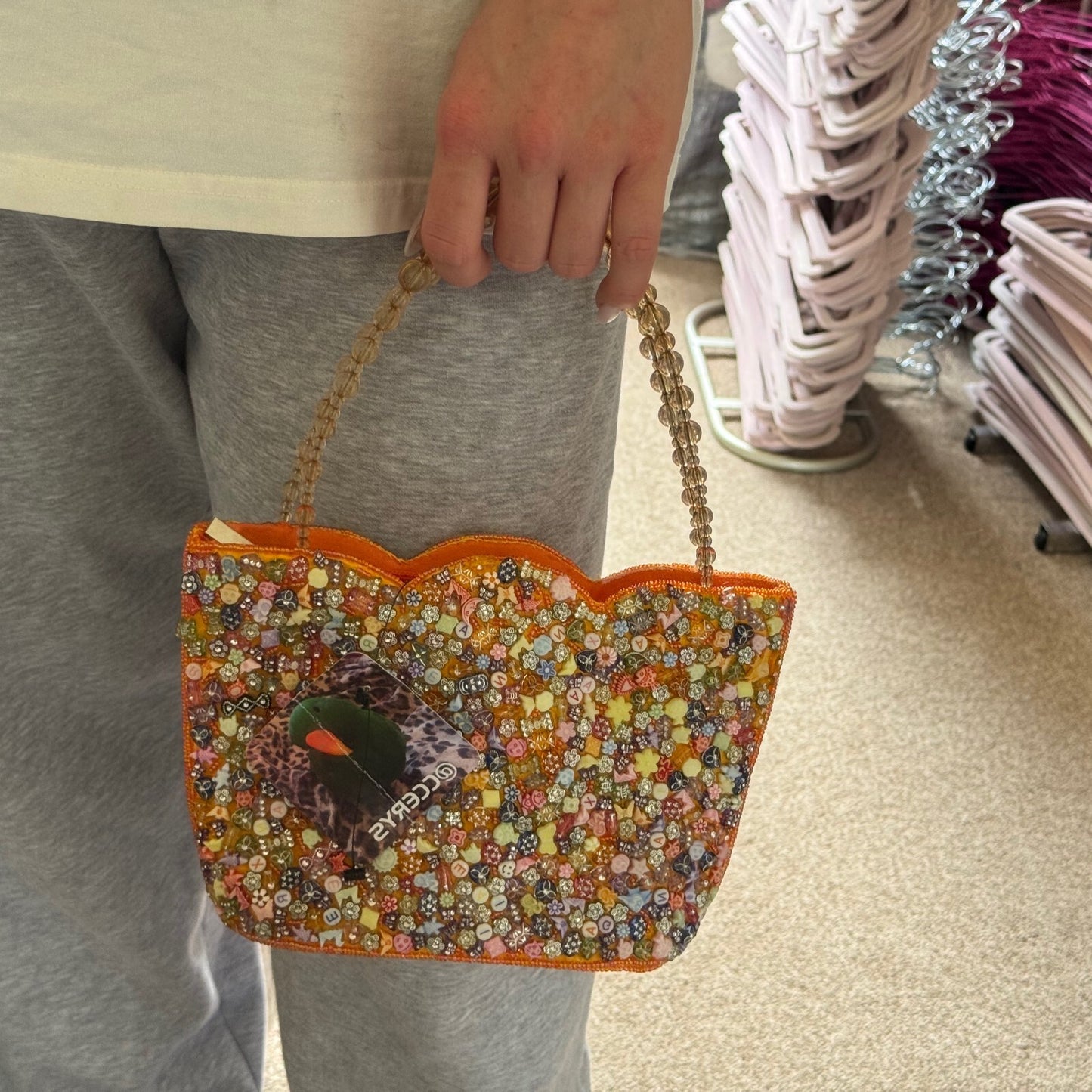 Y2K vintage handbag beaded embellished orange multi