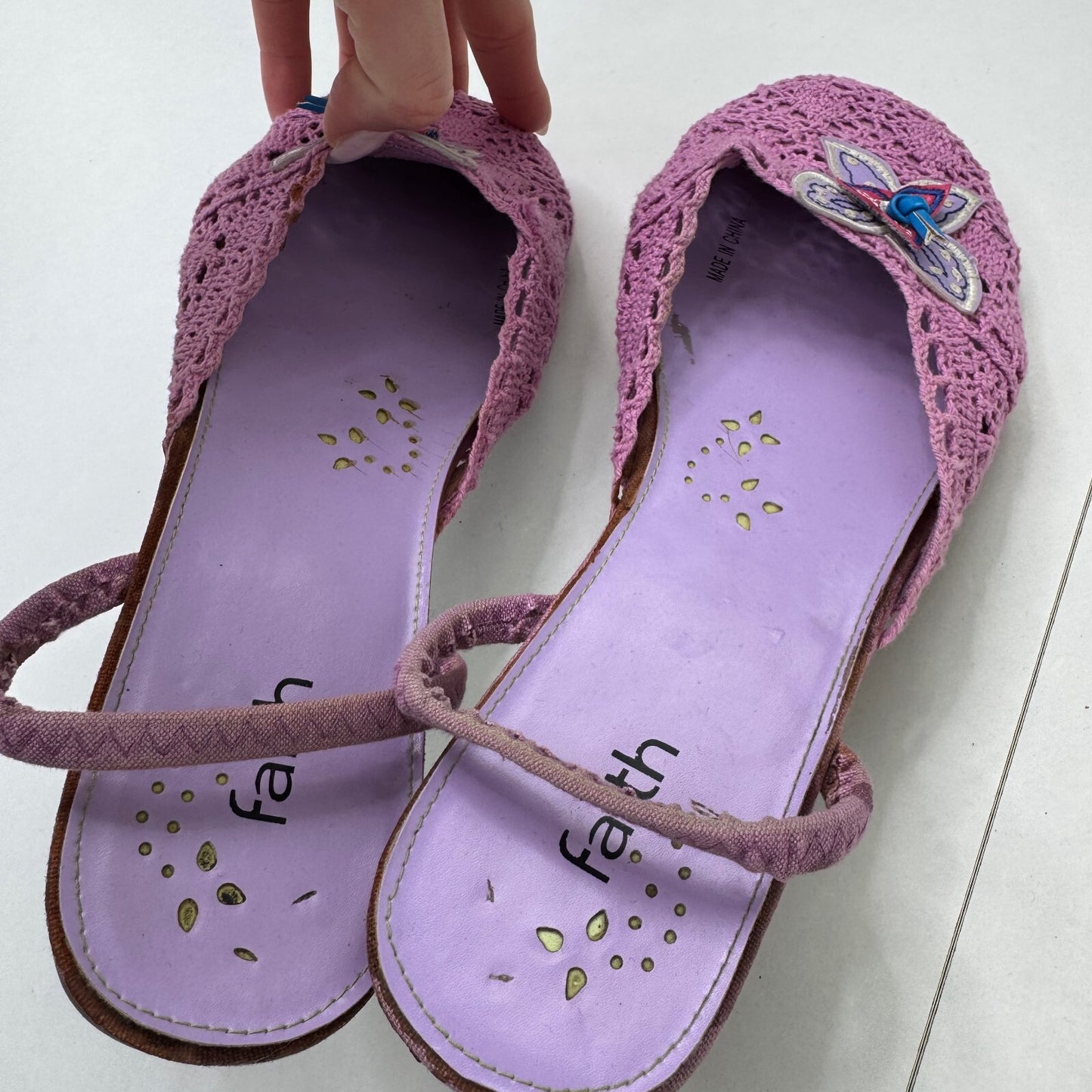 Y2K vintage Faith slip on sandals crochet butterfly lilac summer boho holiday