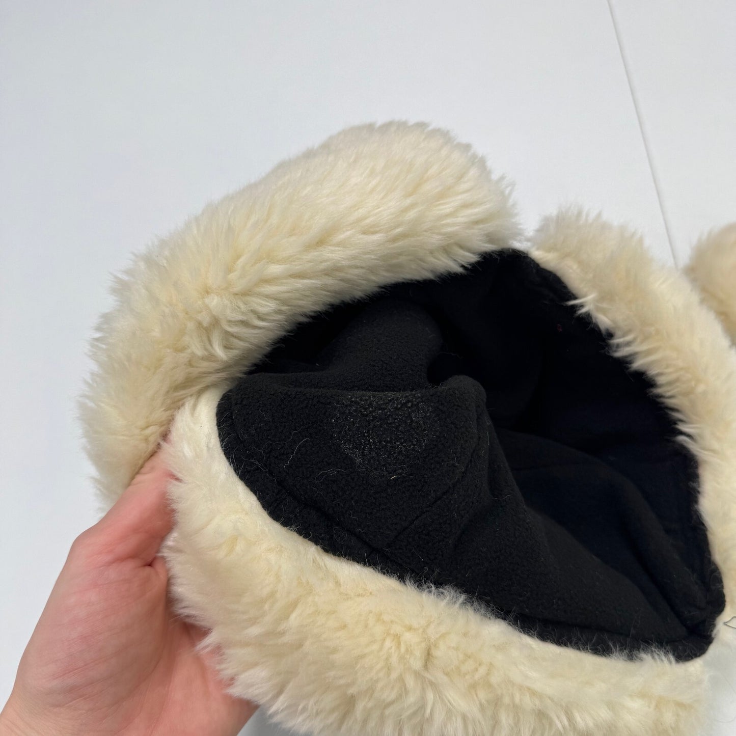 Y2K vintage trapper hat knit faux fur trim pom poms heart aztec print