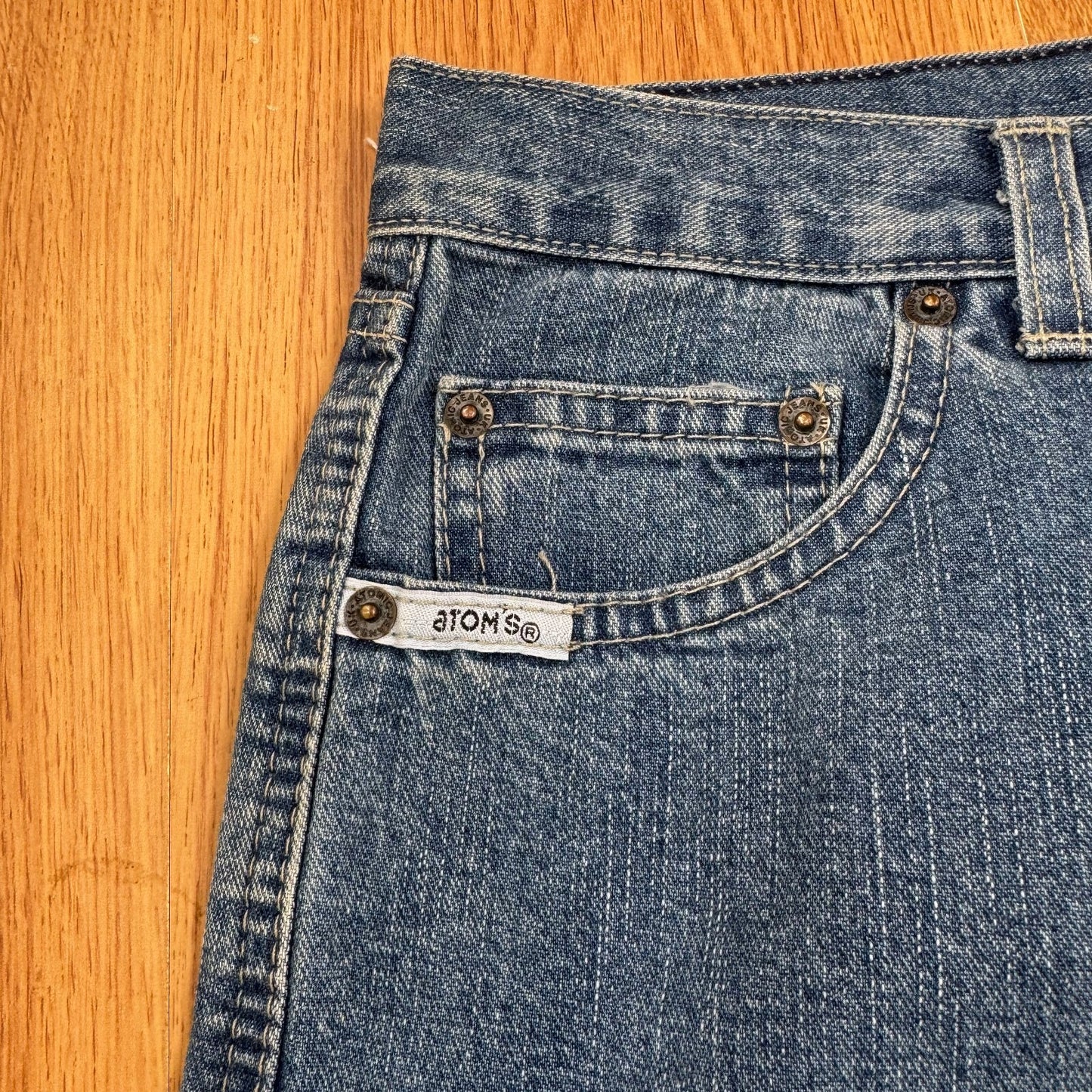 Y2K vintage denim maxi skirt a line fraying hem mid blue wash high slit long
