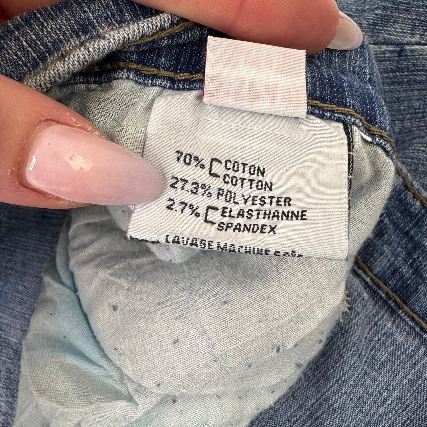 Y2K vintage bootcut denim jeans stretchy rhinestone embroidered faded mid blue