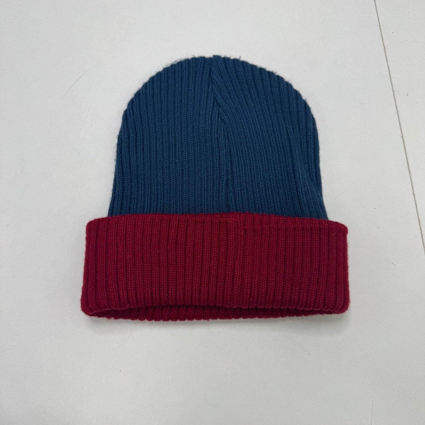 Vintage 90s Nike Swoosh Spellout Colour Block Beanie Hat Knit Blue Burgandy