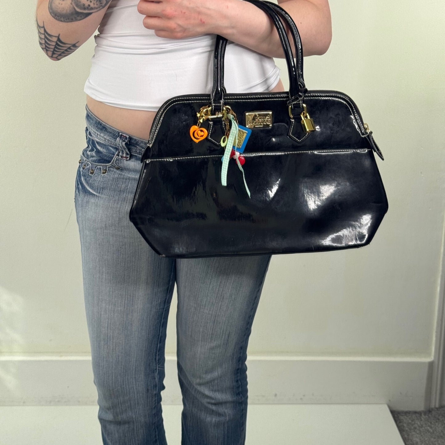 Y2K vintage Paul's Boutique handbag medium with charm patent faux leather