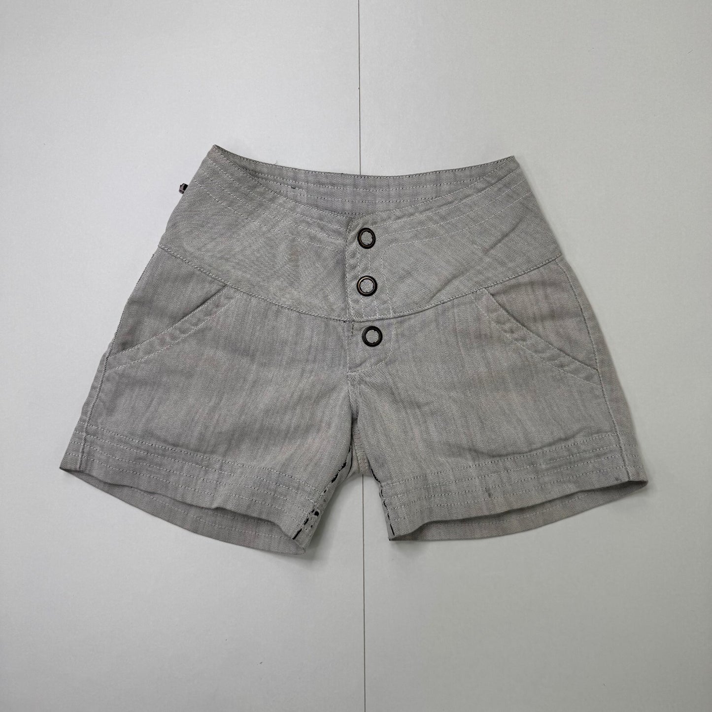 Y2K vintage denim mini shorts mid rise popper buttons side pockets chino