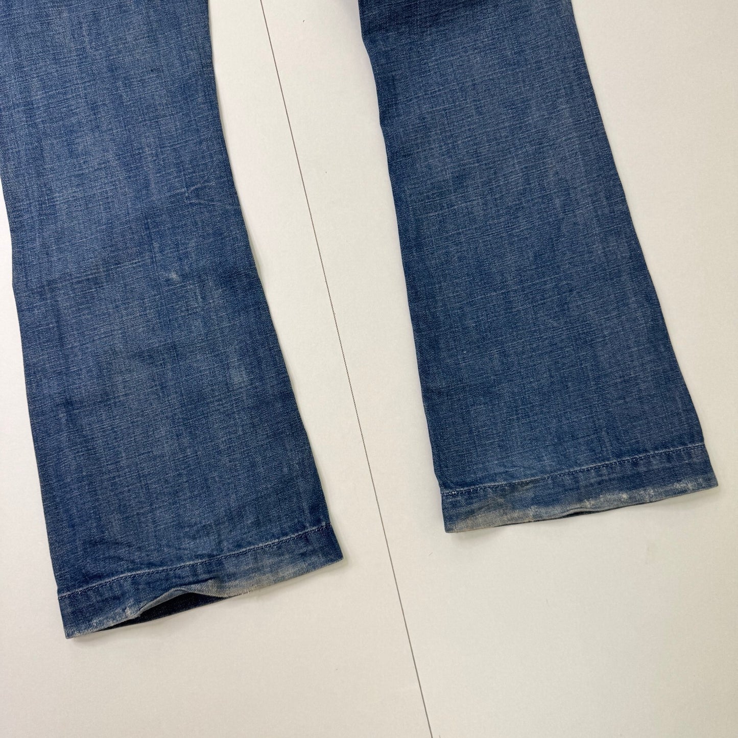 Y2K vintage low rise bootcut jeans faded denim distressed baggy mid blue