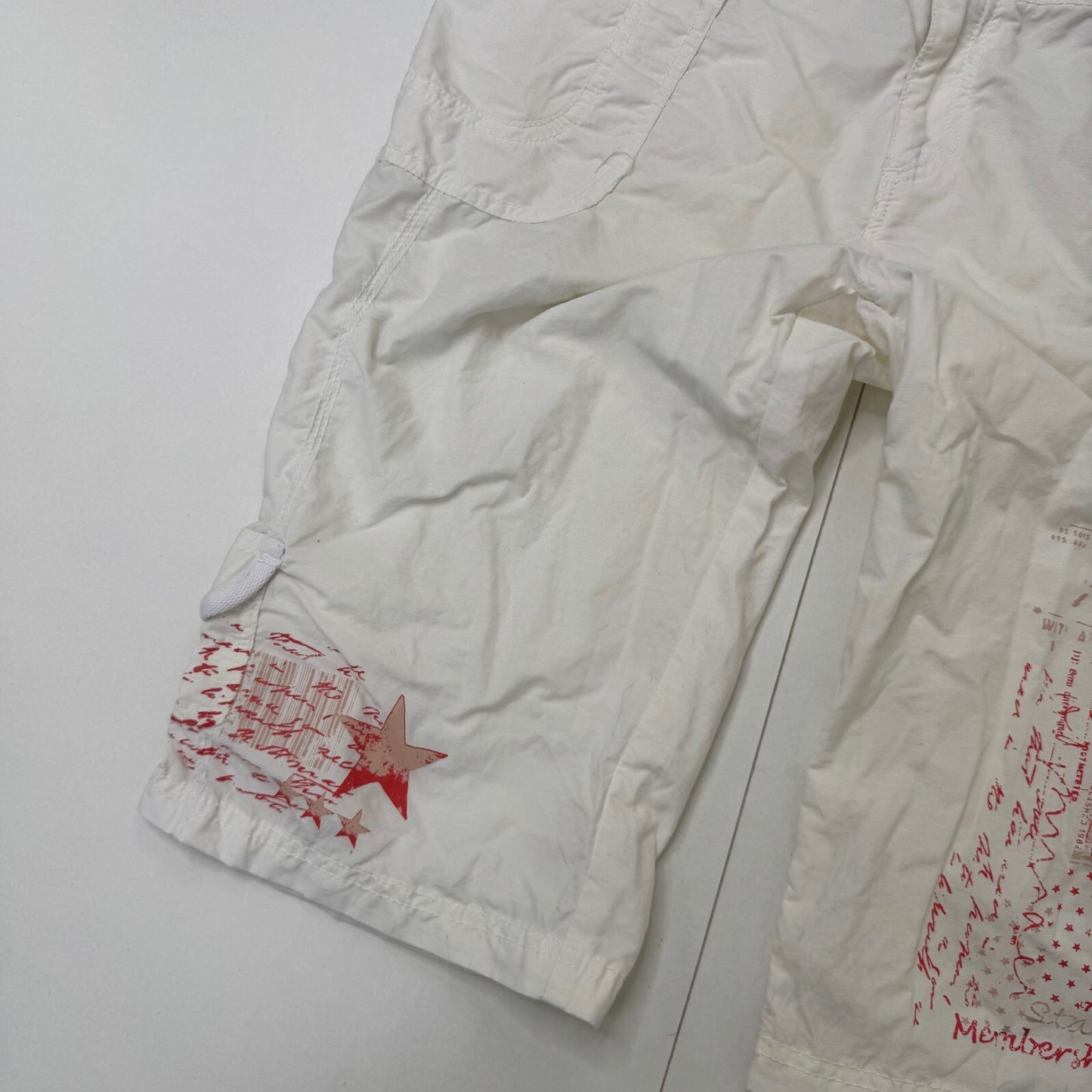 Y2K vintage capri trousers cropped baggy cargo white red graphic star low rise