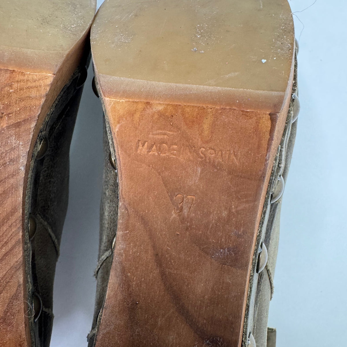 Vintage genuine leather boots studded heels wooden short 2010s archive khaki