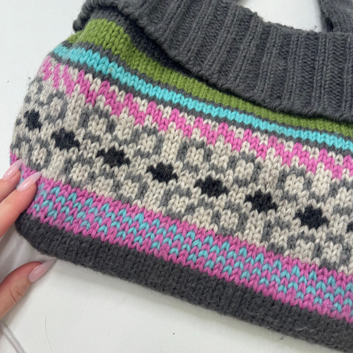 Y2K vintage wool shoulder bag pattern knitted medium boho ribbed floral stripe