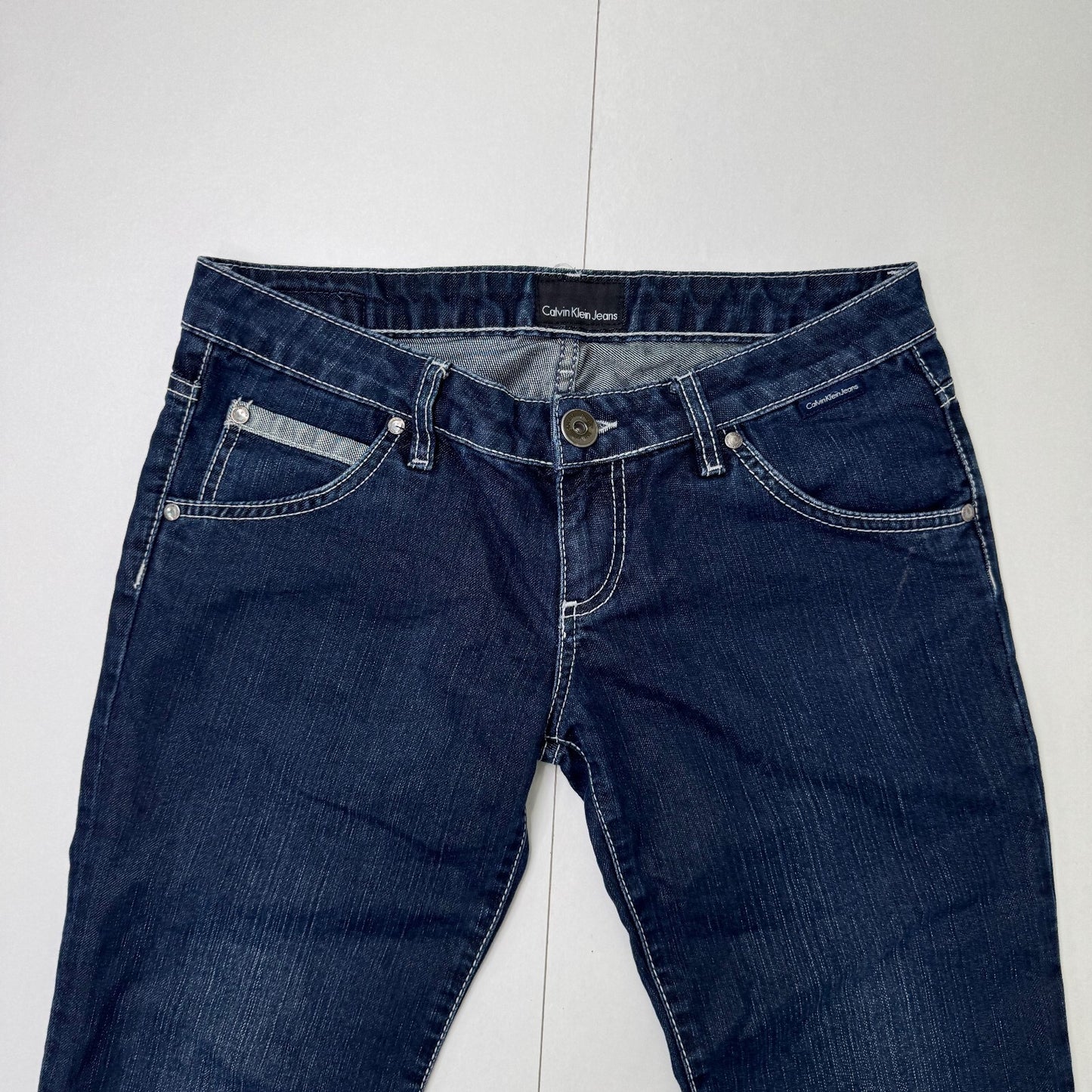 Y2K vintage Calvin Klein Jeans capri denim cropped dark blue wash stretchy zips