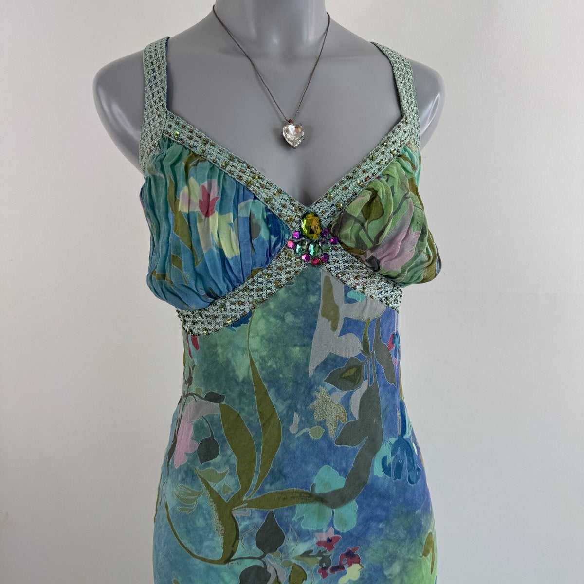 Y2K vintage Per Una maxi dress fairy floral beaded a line beaded rhinestone gems