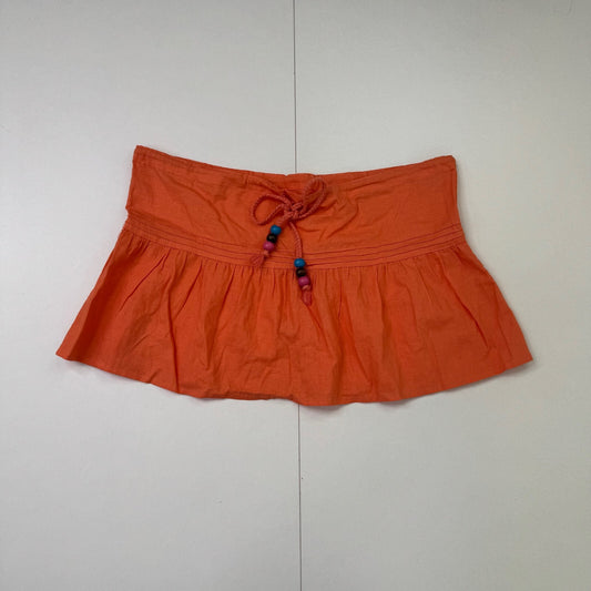 Y2K vintage mini skirt linen blend low rise rara short bow bead orange summer