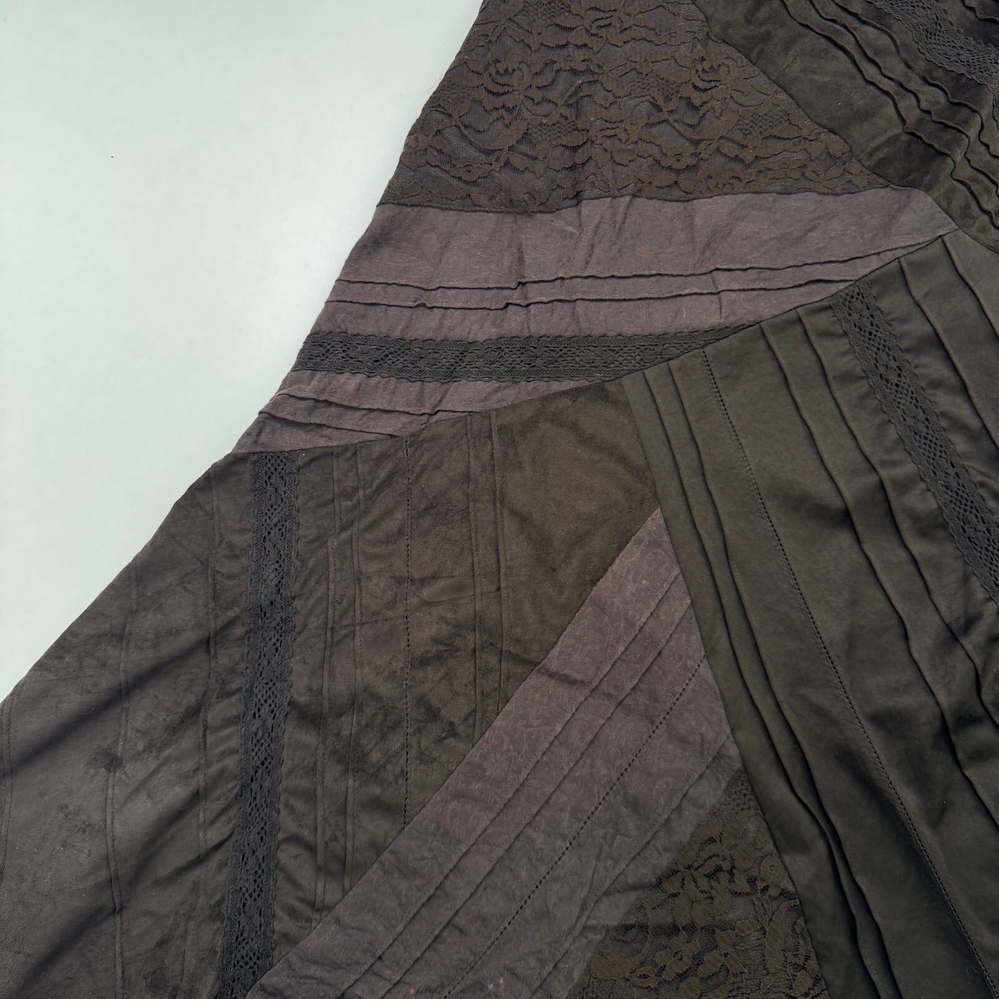 Y2K vintage Per Una maxi skirt boho a line patchwork lace trim brown