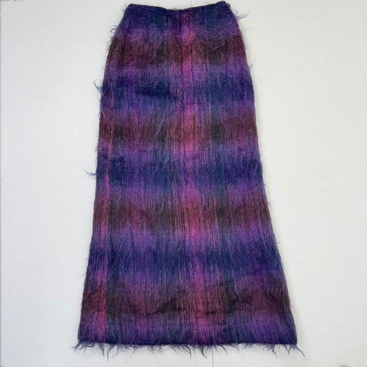 Vintage 70s mohair wool blend maxi skirt tartan plaid check print a line Welsh
