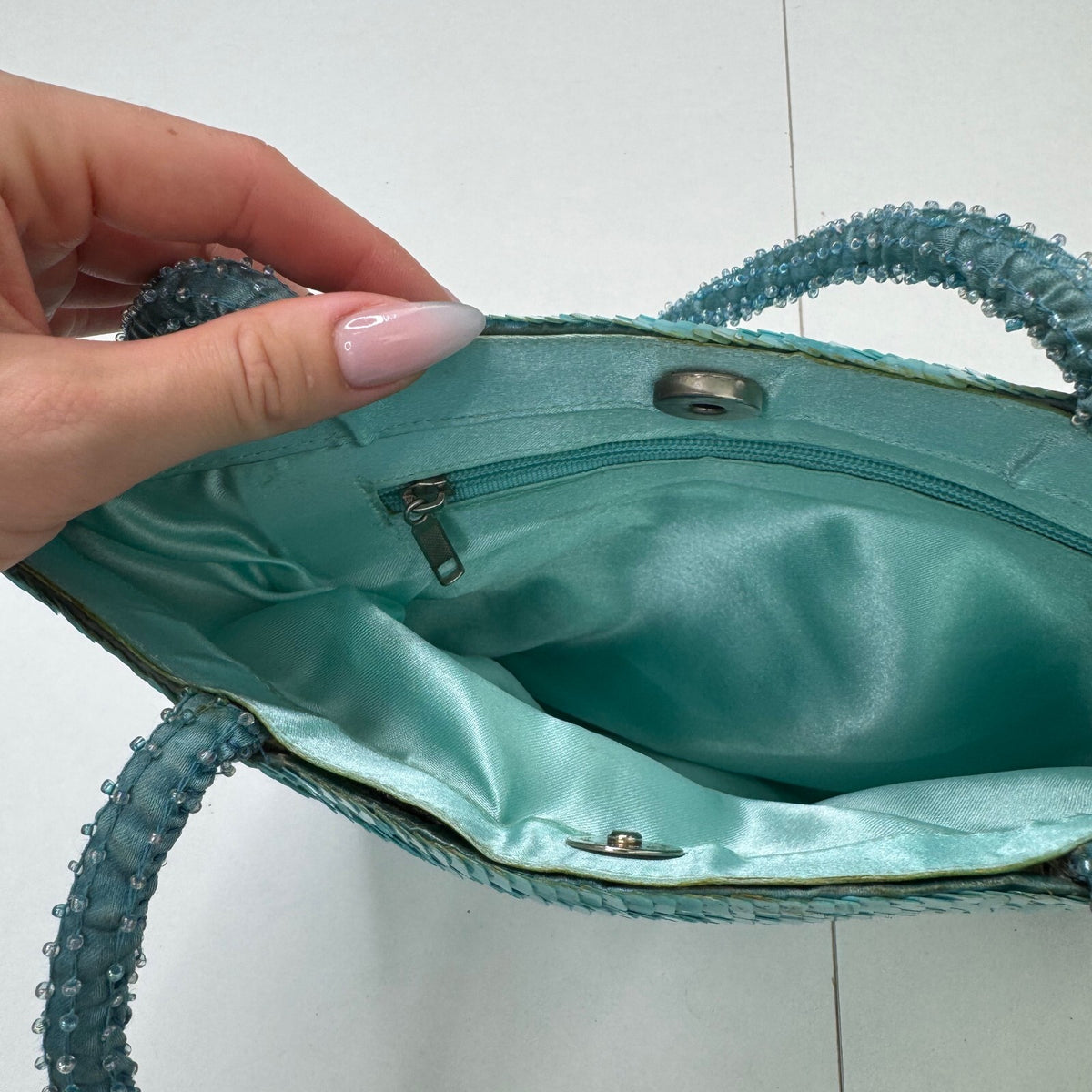 Y2K vintage sequin shoulder bag small turquoise blue beaded