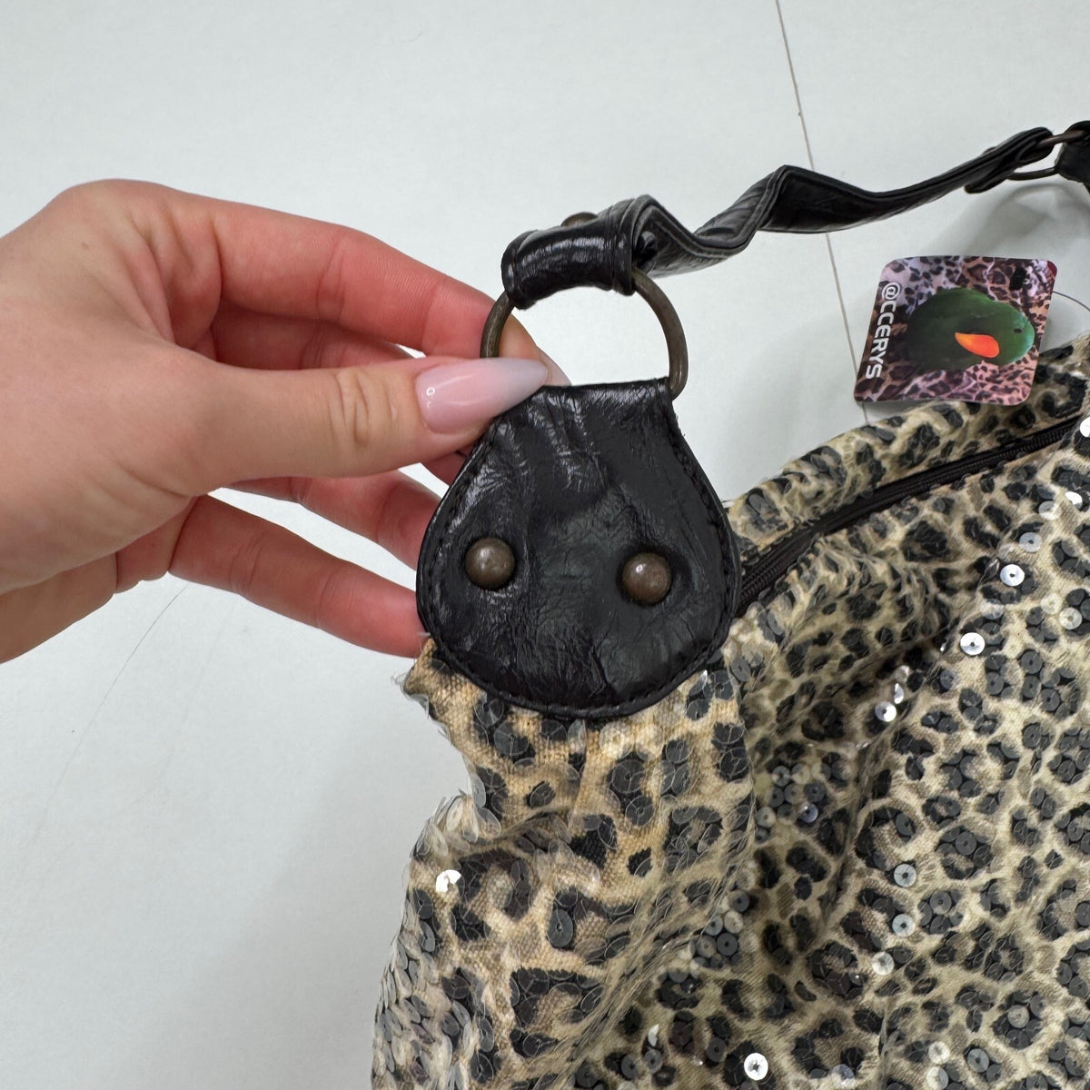 Y2K vintage shoulder bag large tote sequin leopard print boho embellished slouch