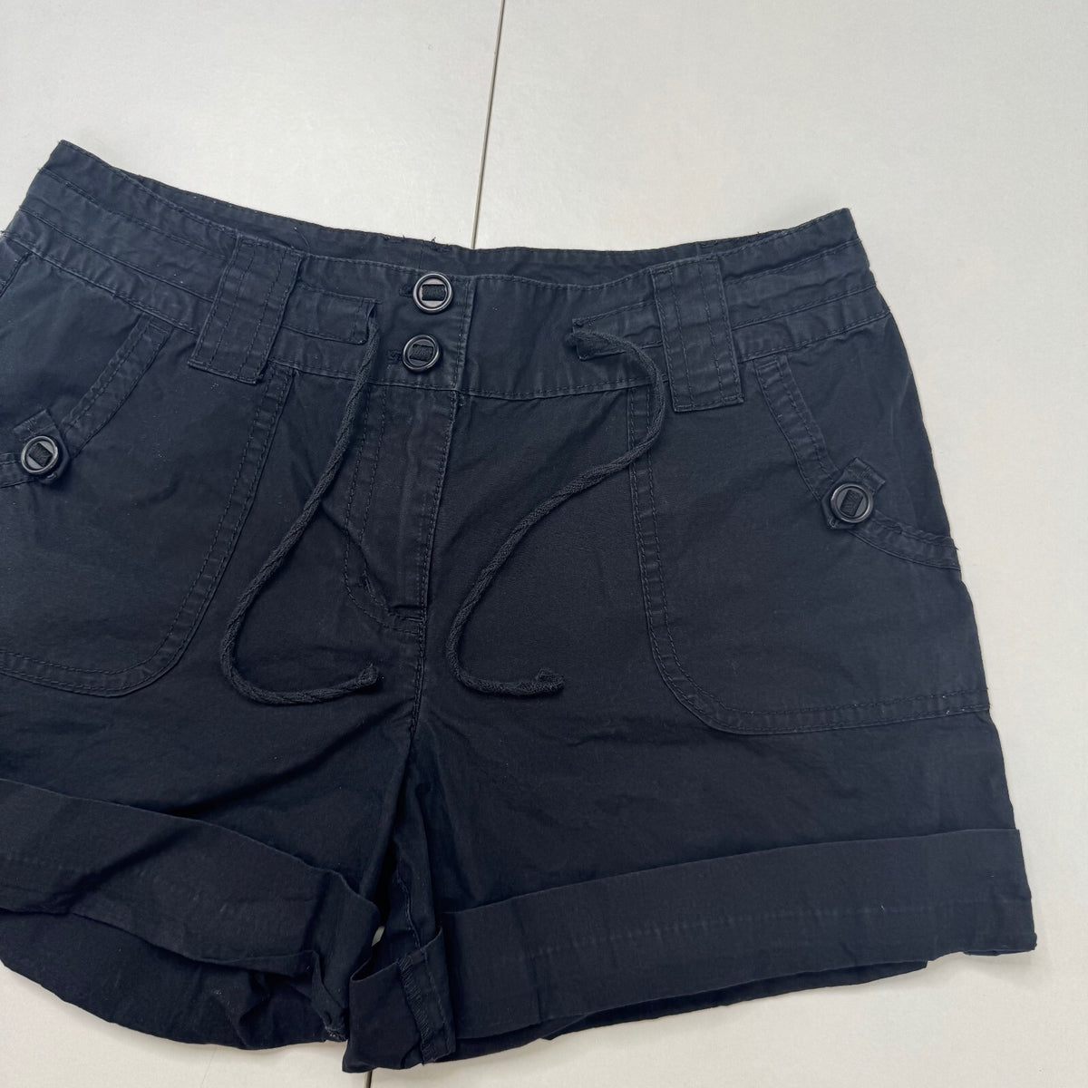 Y2K vintage mini shorts buttons mid rise cargo drawstring black cotton