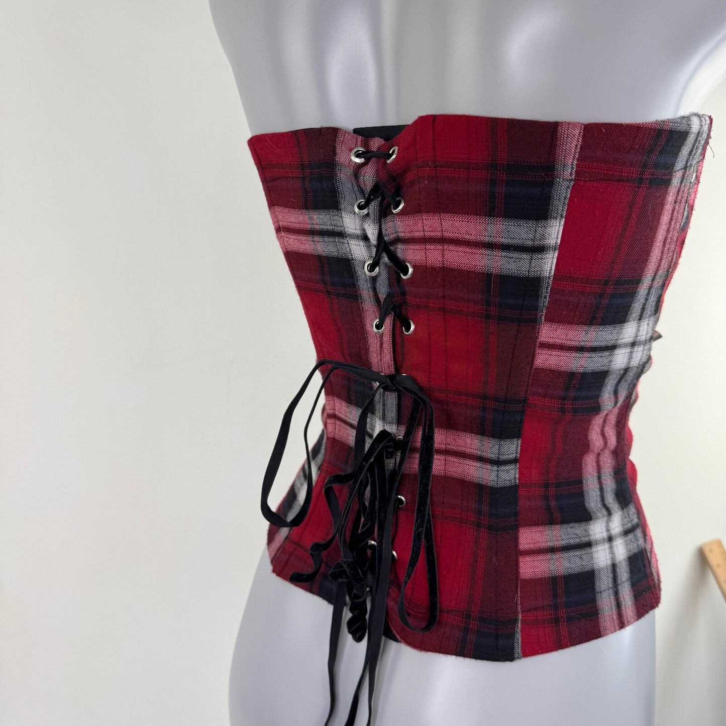 Urban Outfitters tartan corset top lace up back hook and eye