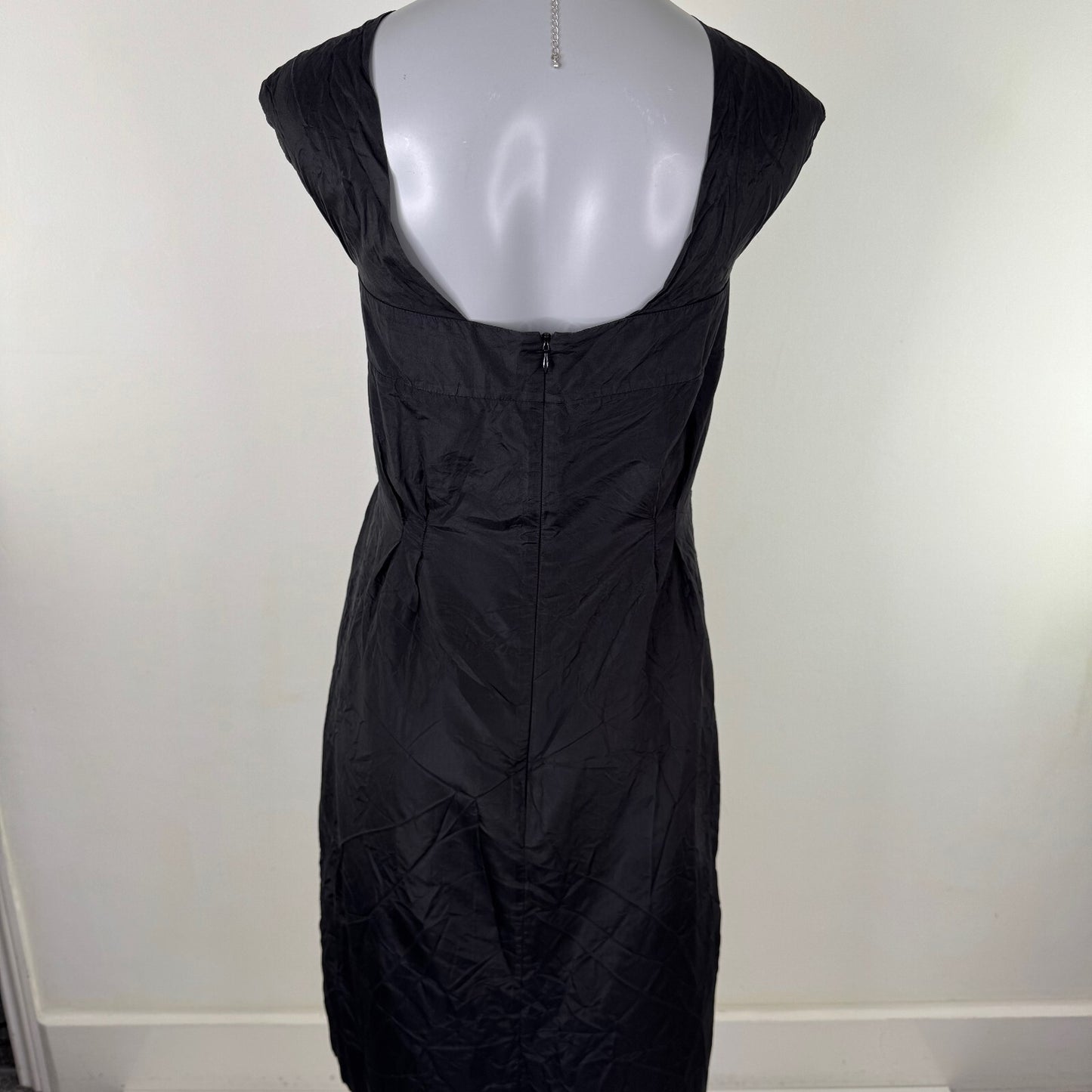 Vintage Nicole Farhi 100% silk midi dress embroidered floral cowl neckline