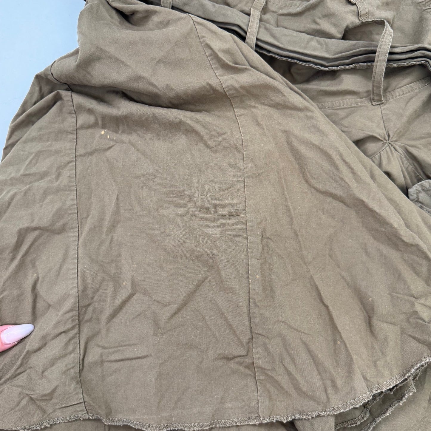 Y2K vintage midi skirt a line ruffle khaki gathered adjustable bow knee length