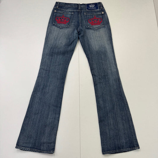 Y2K vintage Victoria Beckham bootcut denim jeans red crown faded low rise