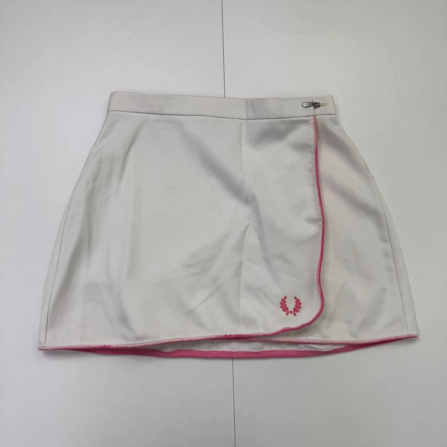 Vintage 80s Fred Perry Tennis Wrap Mini Skirt White Pink Made in England