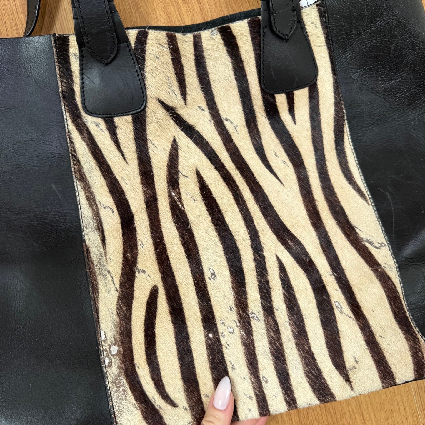 Y2K vintage pony hair large handbag with strap zebra genuine leather