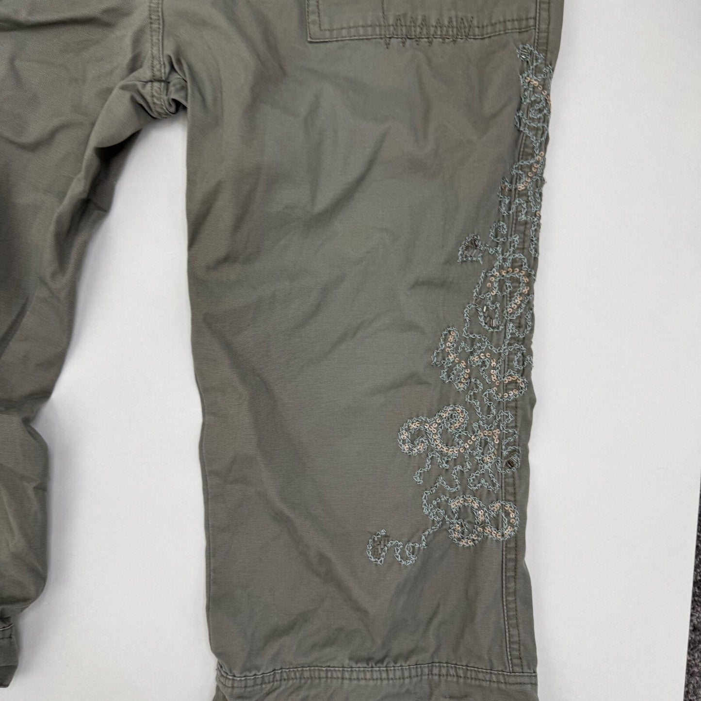 Y2K vintage capri trousers cropped embroidered sequin khaki cargo